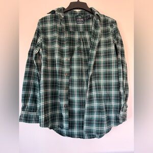 Chaps Men's Green and White Plaid Shirt